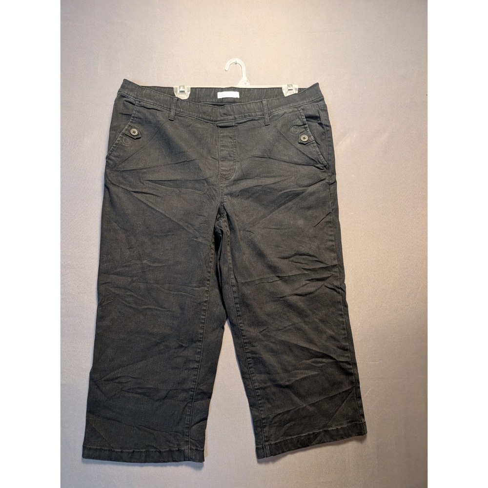 Croft & Barrow Cropped Pants Womens XL Black Wide Leg Resort Wear Slash Pockets